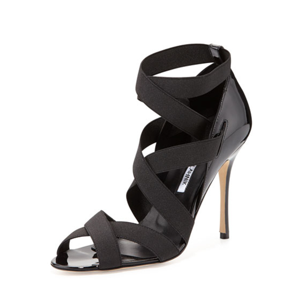 Manolo Blahnik Black Strappy Patent Leather High Heel Sandals